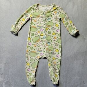 Caden Lane Baby 3-6M Bamboo Footie Pajamas St Patricks Day Pot of Gold Rainbows